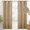Natural Linen Curtains 63 Inch Length 2 Panels Bronze Grommet Linen Textured Short Window Drapes Light Filtering for Living Room Bedroom, 52 X 63 Inch