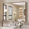 22x30 Inch Bronze Bathroom Mirror for Vanity, Brushed Bronze Metal Frame Mirror for Wall, Rounded Rectangle Bronze Frame Mirror with Tempered Glass, Anti-Rust (Horizontal/Vertical)