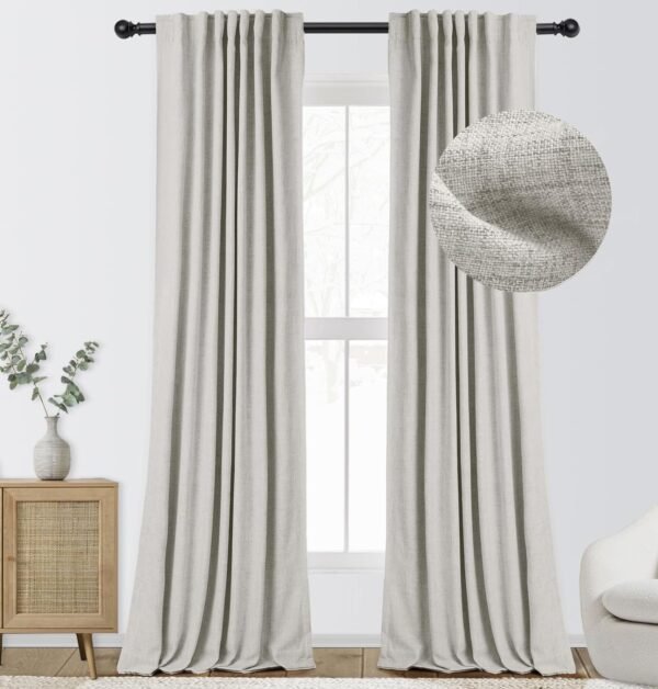 100% Blackout Curtains for Bedroom, Thermal Insulated Linen Blackout Curtains 96 Inch Length 2 Panels Set, Back Tab/Rod Pocket Room Darkening Curtains for Bedroom, Nursery -Oatmeal,W50 X L96
