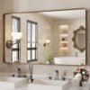 22x30 Inch Bronze Bathroom Mirror for Vanity, Brushed Bronze Metal Frame Mirror for Wall, Rounded Rectangle Bronze Frame Mirror with Tempered Glass, Anti-Rust (Horizontal/Vertical)
