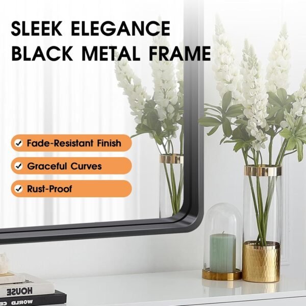 22x30 Inch Black Bathroom Mirror - Metal Frame Rectangle Vanity Mirror for Wall - Ideal for Bathroom, Living Room, Bedroom, and More - Hanging Horizontal or Vertical