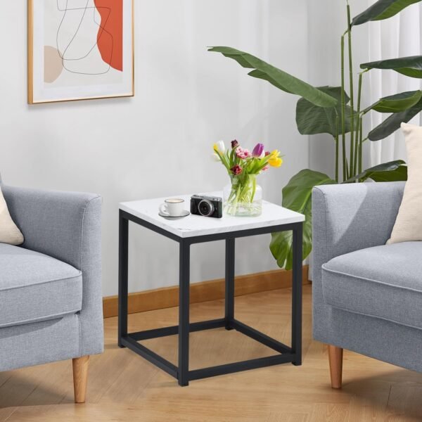 Modern End Table, Square Small Coffee Sofa Side Table with Metal Frame