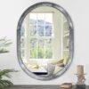 Large Oval Wood Mirror 26 x 18 Inch, Wall Framed Bathroom Mirror for Vanity Farmhouse Rustic White Mirror for Vanity Living Room Entryway Bedroom