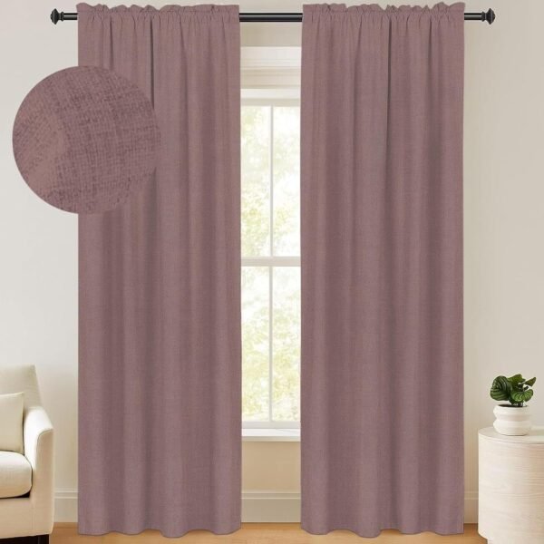 100% Blackout Shield Linen Blackout Curtains 84 Inches Long 2 Panels Set, Blackout Curtains for Bedroom, Thermal Insulated Rod Pocket Window Curtains & Drapes Living Room, 50W X 84L, Beige