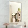 22x30 Inch Bronze Bathroom Mirror for Vanity, Brushed Bronze Metal Frame Mirror for Wall, Rounded Rectangle Bronze Frame Mirror with Tempered Glass, Anti-Rust (Horizontal/Vertical)