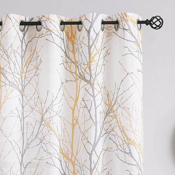 Tree Print Yellow Grey and White Curtains for Living Room Windows - Linen Textured Grommet Branches Pattern Window Treatment Set for Bedroom - 50" W x 96" L - (2 Panels)