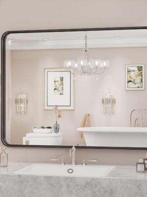 71CmbZTWQPL._AC_SL1500.jpg Black Bathroom Mirror Large Rectangle Vanity Framed Mirror for Wall, 30x40 Inch Modern Metal Wall Mirror Farmhouse, Anti-Rust, Tempered Glass, Hangs Horizontally or Vertically
