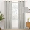 Natural Linen Curtains 63 Inch Length 2 Panels Bronze Grommet Linen Textured Short Window Drapes Light Filtering for Living Room Bedroom, 52 X 63 Inch