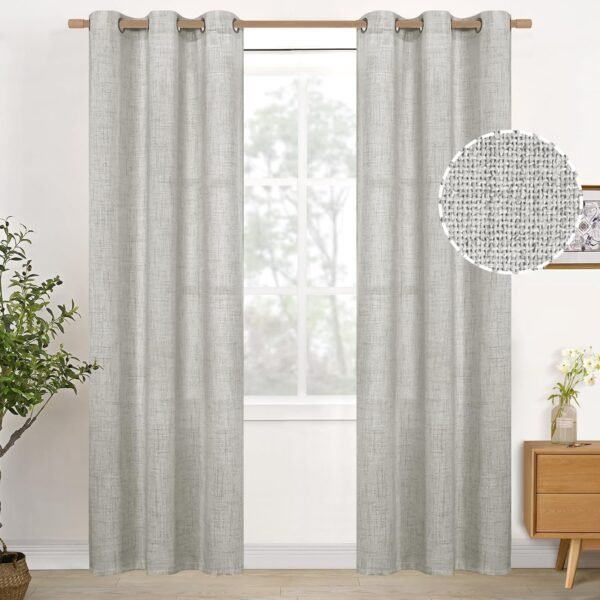 Natural Linen Curtains 63 Inch Length 2 Panels Bronze Grommet Linen Textured Short Window Drapes Light Filtering for Living Room Bedroom, 52 X 63 Inch