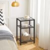 Side Tables Set of 2, 3-Tier Slim Nightstands with Storage Shelves, Modern End Tables, Tempered Glass Bedside Tables, for Living Room, Bedroom, Black BK77BZP201