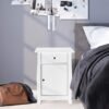 White Nightstand, Small Nightstand with Drawer and Door Cabinet, Wood Nightstand with Storage Organizer, Bedside Table with Drawers, Bedroom Nightstand, End Tables Living Room, Kids' Room, Dorm