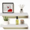 14.9 in White Floating Shelves Set of 2, Wall Mounted Small Shelves, Modern Hanging Shelf for Wall Decor, Display Wall Storage Shelves for Living Room, Bedroom, Bathroom, Kitchen - White