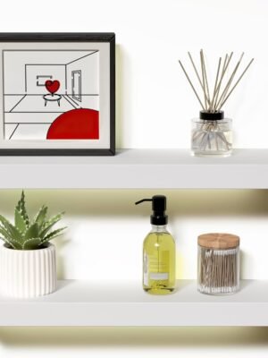 14.9 in White Floating Shelves Set of 2, Wall Mounted Small Shelves, Modern Hanging Shelf for Wall Decor, Display Wall Storage Shelves for Living Room, Bedroom, Bathroom, Kitchen - White