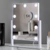 Lighted Makeup Mirror, Hollywood Vanity Mirror with Lights, Three Color Lighting Modes, and 5X Magnification Mirror, Smart Touch Control, 360°Rotation (15.2in. White)