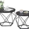Small Coffee Table Set of 2, Round Coffee Table with Steel Frame, Side End Table for Living Room, Bedroom, Office, Rustic Brown and Black