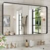 22x30 Inch Bronze Bathroom Mirror for Vanity, Brushed Bronze Metal Frame Mirror for Wall, Rounded Rectangle Bronze Frame Mirror with Tempered Glass, Anti-Rust (Horizontal/Vertical)