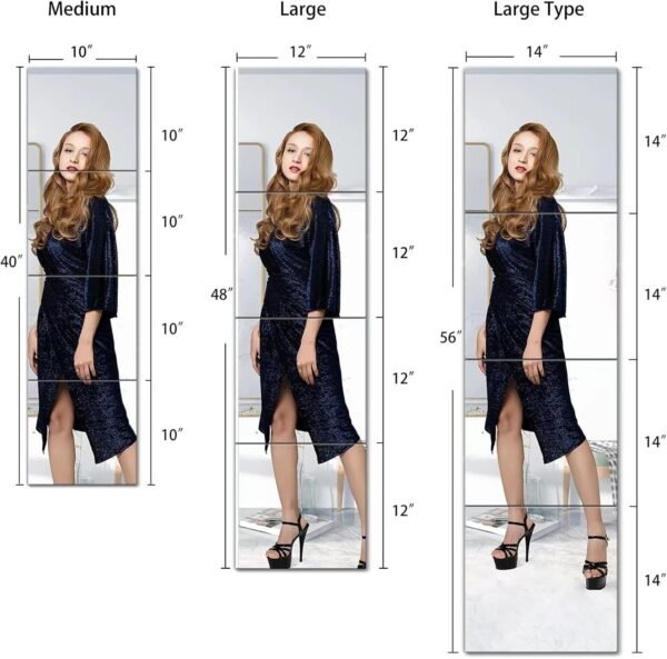 Full Length Wall Mirror Tiles,Glassless Mirror for Kids,Acrylic Extra Thick 1/8",40"x10" 4Pcs 10"x10",Shatterproof Frameless Mirror Wall Stickers.Apply Bedroom,Living Room,Door