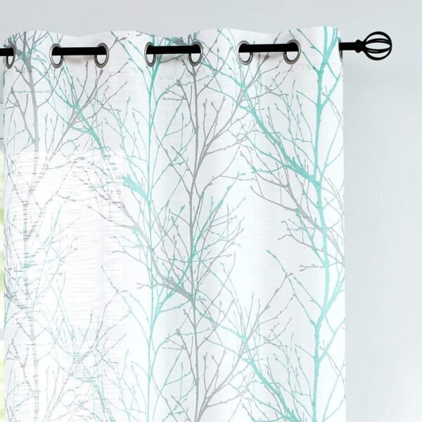 Tree Print Yellow Grey and White Curtains for Living Room Windows - Linen Textured Grommet Branches Pattern Window Treatment Set for Bedroom - 50" W x 96" L - (2 Panels)