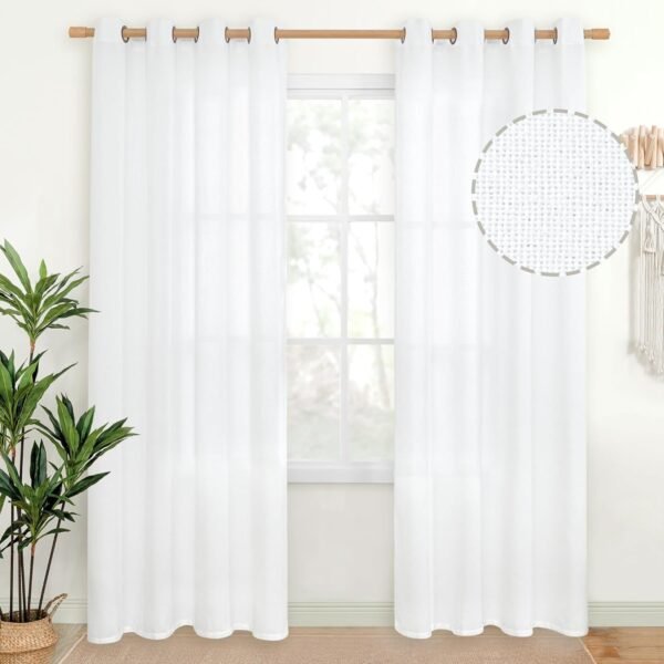 Natural Linen Curtains 63 Inch Length 2 Panels Bronze Grommet Linen Textured Short Window Drapes Light Filtering for Living Room Bedroom, 52 X 63 Inch