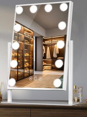 Vanity Mirror with Lights 14" x 19", Lighted Makeup Mirror 12 Dimmable Bulb, Smart Touch Hollywood Vanity Mirror, 3 Color Temperature, White