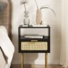 Rattan Nightstand, Drawer Dresser for Bedroom, Small Side Table with Drawer, Bedside Furniture, Night Stand, End Table with Gold Frame for Bedroom, Living Room, White