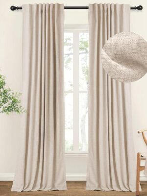 100% Blackout Curtains for Bedroom, Thermal Insulated Linen Blackout Curtains 96 Inch Length 2 Panels Set, Back Tab/Rod Pocket Room Darkening Curtains for Bedroom, Nursery -Oatmeal,W50 X L96