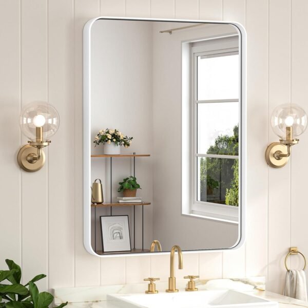 71GaPBZ5JEL._AC_SL1500.jpg Black Metal Framed Bathroom Mirrors for Wall, 20 x 30 Inch Rounded Rectangle Bathroom Vanity Mirror, Matte Black Farmhouse Mirror with Seamless Frame, HD Tempered Glass(Horizontal/Vertical)