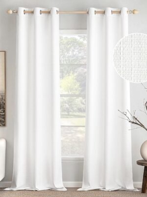 White Faux Linen Textured Curtains 72 Inch Length 2 Panels Set for Living Room Bedroom Privacy Casual Weave Farmhouse Burlap Semi Sheer Grommet Top Light Filtering Window Drapes, W37 x L72