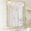 22x30 Inch Bronze Bathroom Mirror for Vanity, Brushed Bronze Metal Frame Mirror for Wall, Rounded Rectangle Bronze Frame Mirror with Tempered Glass, Anti-Rust (Horizontal/Vertical)