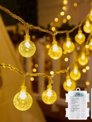 Minetom Crystal Globe String Lights Battery Operated - 17 ft 30 LED Globe Fairy Lights with Remote and 8 Modes, Waterproof for Bedroom Tent Loft Camping Porch Patio Party Wedding Decor, Warm White