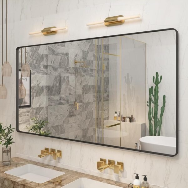20x30 Silver Bathroom Mirror, Silver Wall Mirror for Vanity, Brushed Metal Framed Rectangle Mirror, Anti-Rust, Brushed Nickel,Shatterproof, Round Corners(Horizontally/Vertically)