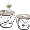 Small Coffee Table Set of 2, Round Coffee Table with Steel Frame, Side End Table for Living Room, Bedroom, Office, Rustic Brown and Black