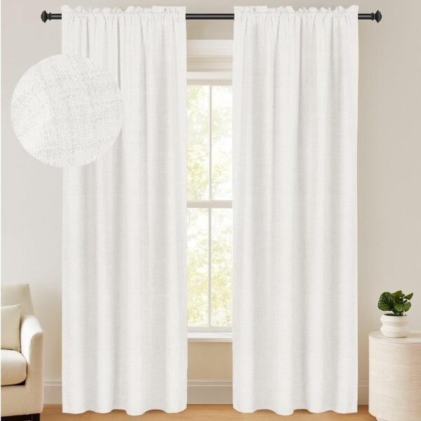 100% Blackout Shield Linen Blackout Curtains 84 Inches Long 2 Panels Set, Blackout Curtains for Bedroom, Thermal Insulated Rod Pocket Window Curtains & Drapes Living Room, 50W X 84L, Beige