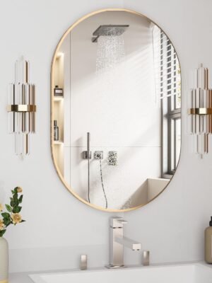 Oval Bathroom Mirror Capsule Wall Vanity Mirror, 20"x30" Pill Mirrors Wall Mounted Mirror, Large Modern Mirror with Gold Metal Frame, Decor for Entryway, Bedroom, Living Room