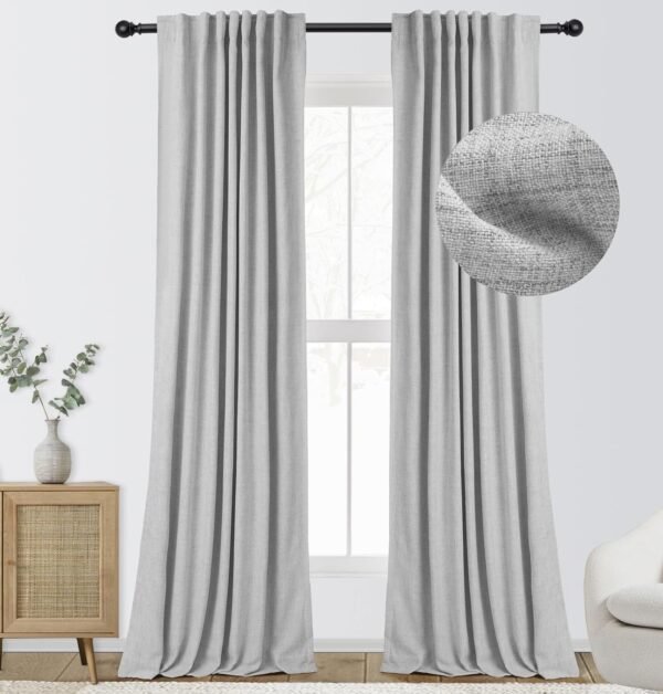 100% Blackout Curtains for Bedroom, Thermal Insulated Linen Blackout Curtains 96 Inch Length 2 Panels Set, Back Tab/Rod Pocket Room Darkening Curtains for Bedroom, Nursery -Oatmeal,W50 X L96