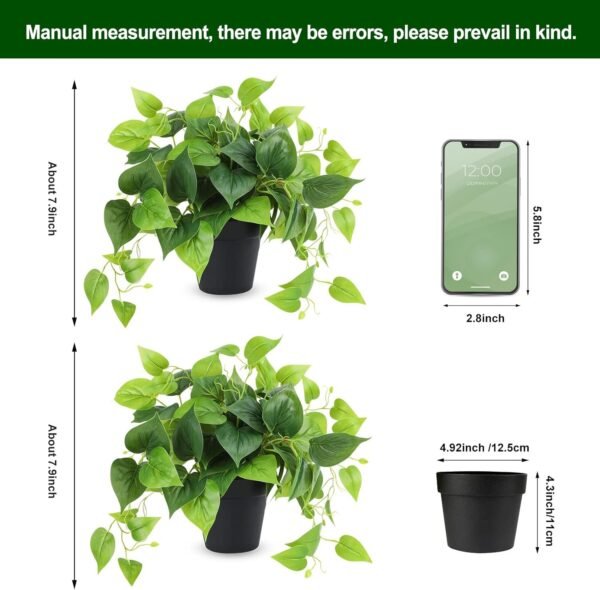 Faux Pothos, 2 Pack Artificial Plants with Plastic Pot, Artificial Potted Plants for Home Office Bedroom Indoor Outdoor Decor (Blcak)