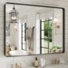 22x30 Inch Bronze Bathroom Mirror for Vanity, Brushed Bronze Metal Frame Mirror for Wall, Rounded Rectangle Bronze Frame Mirror with Tempered Glass, Anti-Rust (Horizontal/Vertical)