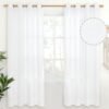 Natural Linen Curtains 63 Inch Length 2 Panels Bronze Grommet Linen Textured Short Window Drapes Light Filtering for Living Room Bedroom, 52 X 63 Inch