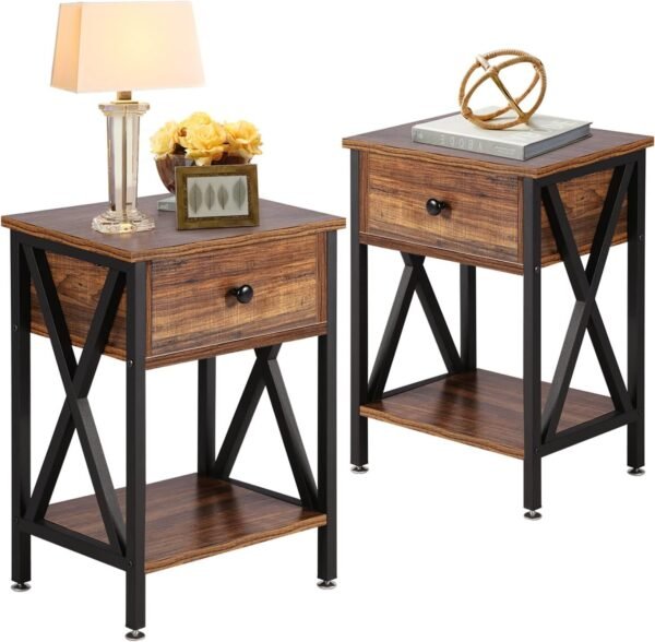 Nightstands, Modern End Side Tables,Night Stand with Drawer &Storage Shelf for Bedroom living Room Office Lounge, Black
