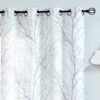 Tree Print Yellow Grey and White Curtains for Living Room Windows - Linen Textured Grommet Branches Pattern Window Treatment Set for Bedroom - 50" W x 96" L - (2 Panels)