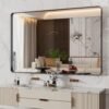 22x30 Inch Bronze Bathroom Mirror for Vanity, Brushed Bronze Metal Frame Mirror for Wall, Rounded Rectangle Bronze Frame Mirror with Tempered Glass, Anti-Rust (Horizontal/Vertical)