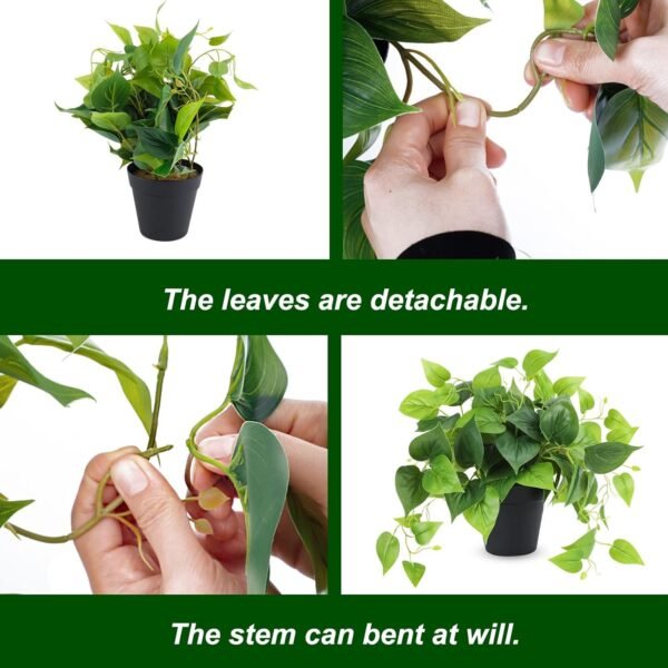 Faux Pothos, 2 Pack Artificial Plants with Plastic Pot, Artificial Potted Plants for Home Office Bedroom Indoor Outdoor Decor (Blcak)