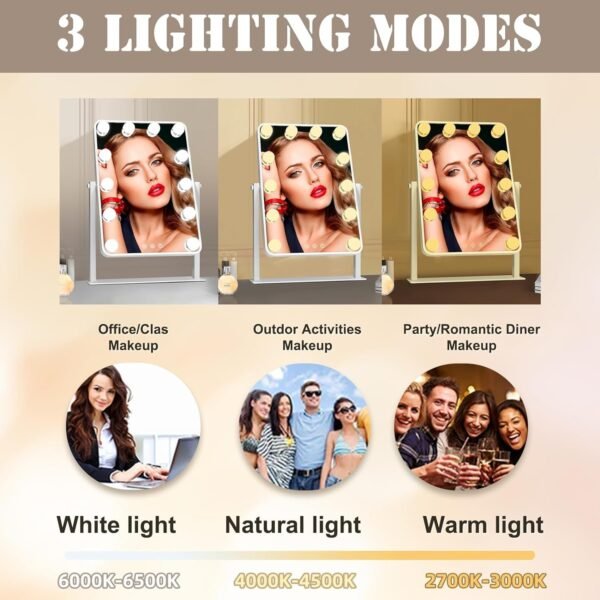 Makeup Vanity Mirror with Lights,17.5"×13.7" Tabletop Led Hollywood Mirror with 12 Dimmable Bulbs,Smart Touch Control 3 Colors Light 10X Magnification 360°Rotation