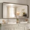 22x30 Inch Bronze Bathroom Mirror for Vanity, Brushed Bronze Metal Frame Mirror for Wall, Rounded Rectangle Bronze Frame Mirror with Tempered Glass, Anti-Rust (Horizontal/Vertical)