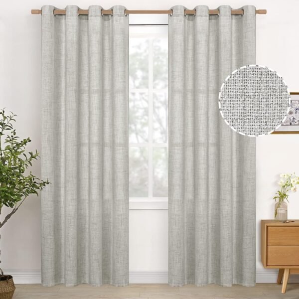 Natural Linen Curtains 63 Inch Length 2 Panels Bronze Grommet Linen Textured Short Window Drapes Light Filtering for Living Room Bedroom, 52 X 63 Inch
