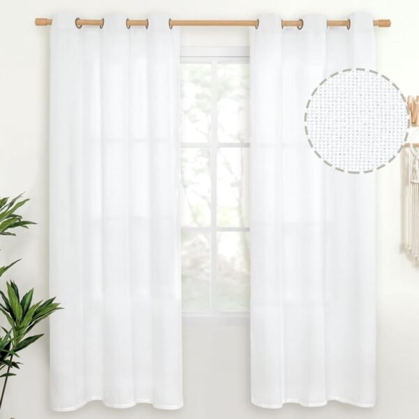 Natural Linen Curtains 63 Inch Length 2 Panels Bronze Grommet Linen Textured Short Window Drapes Light Filtering for Living Room Bedroom, 52 X 63 Inch