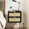 Rattan Nightstand, Drawer Dresser for Bedroom, Small Side Table with Drawer, Bedside Furniture, Night Stand, End Table with Gold Frame for Bedroom, Living Room, White
