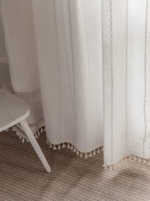 Boho Curtains Semi-Blackout Window Curtains 84 Inch 2 Pannels for Living Room, Linen Tassels Farmhouse Curtains with Embroidery for Bedroom Rod Pocket Draperies 52" W x 84" L,Off White