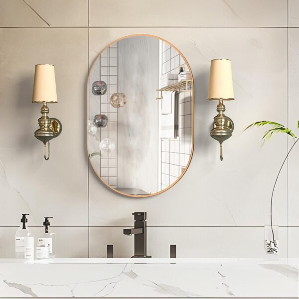 Oval Bathroom Mirror Capsule Wall Vanity Mirror, 20"x30" Pill Mirrors Wall Mounted Mirror, Large Modern Mirror with Gold Metal Frame, Decor for Entryway, Bedroom, Living Room