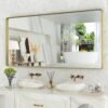 22x30 Inch Bronze Bathroom Mirror for Vanity, Brushed Bronze Metal Frame Mirror for Wall, Rounded Rectangle Bronze Frame Mirror with Tempered Glass, Anti-Rust (Horizontal/Vertical)